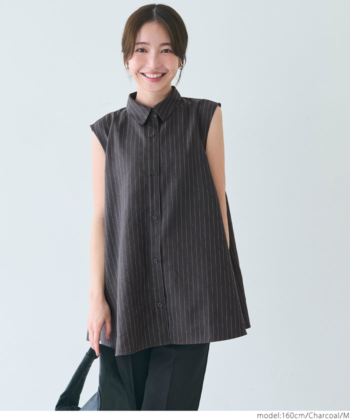 セール☆2490円→990円 ヘリンボーンストライプノースリーブブラウス