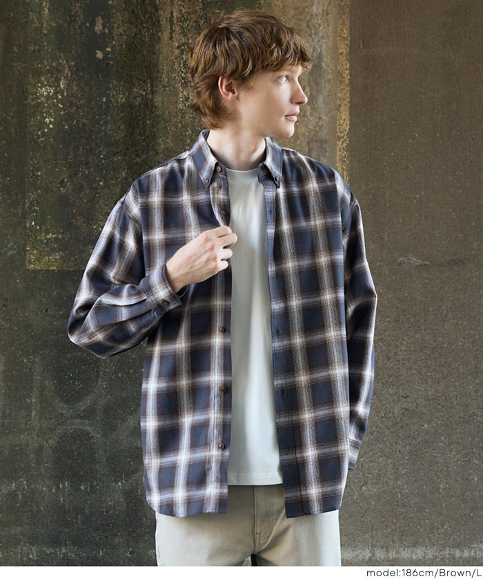 ポリエステルチェック長袖シャツ メンズ レディース メール便不可