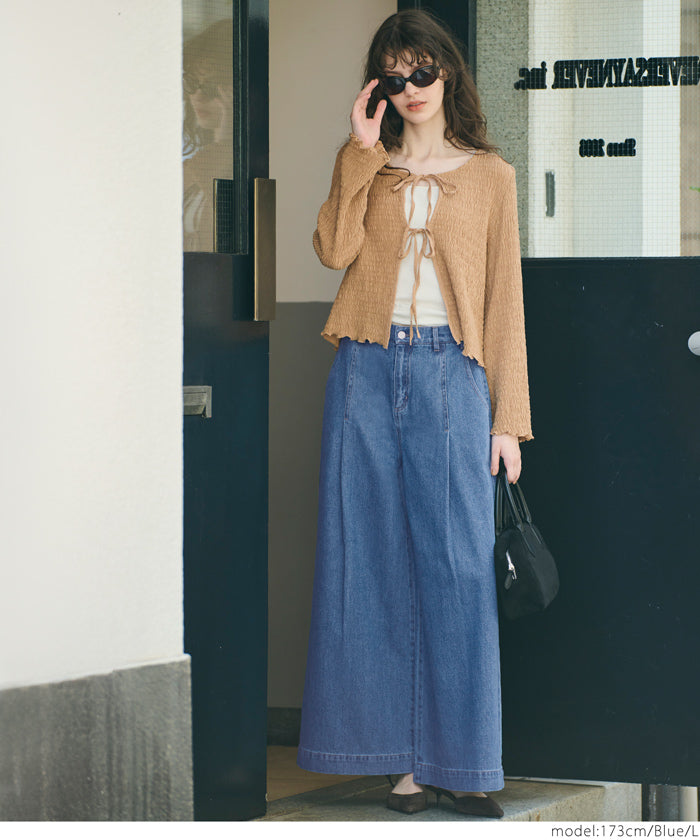 セール☆4690円→1490円 タックワイドデニムパンツ レディース メール