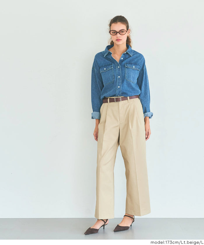 セール☆2990円→990円 タックワイドチノパンツ レディース メール便