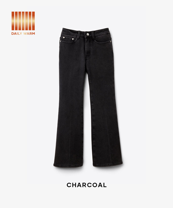 1/19〜2/23限定セール】【DAILY WARM】裏起毛デニムフレアパンツ