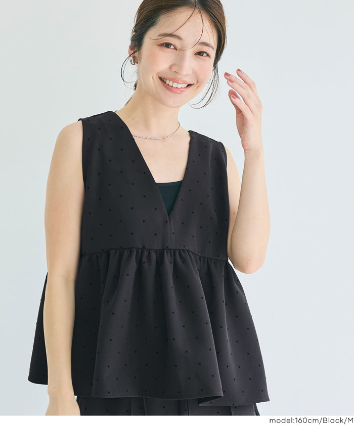 フロッキードットペプラムベスト レディース メール便不可