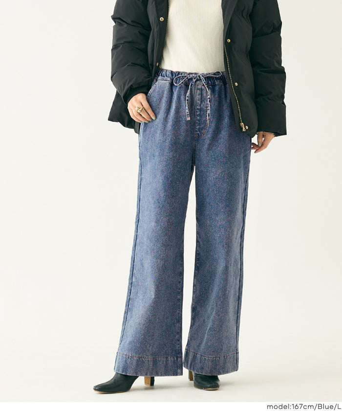 セール☆3990円→2990円 【DAILY WARM】裏起毛デニムイージーパンツ