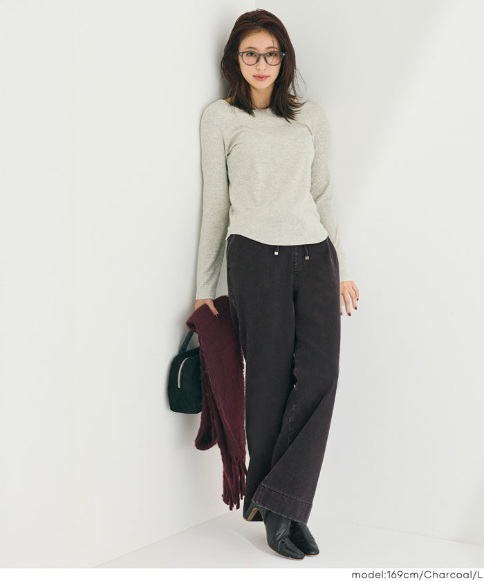 セール☆3990円→2990円 【DAILY WARM】裏起毛デニムイージーパンツ