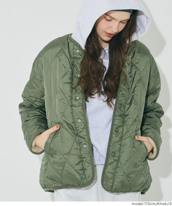 forte_forte リバーシブル ボンバージャケット キルティング カーキ セール☆3990円→2990円 キルティングリバーシブルボアブルゾン