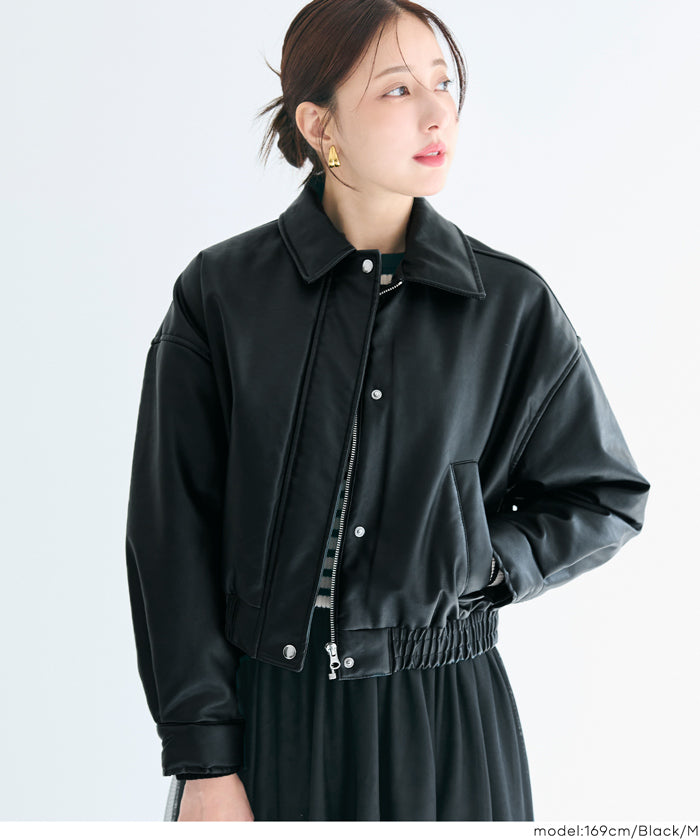 セール☆4990円→2490円 中綿フェイクレザージャケット レディース