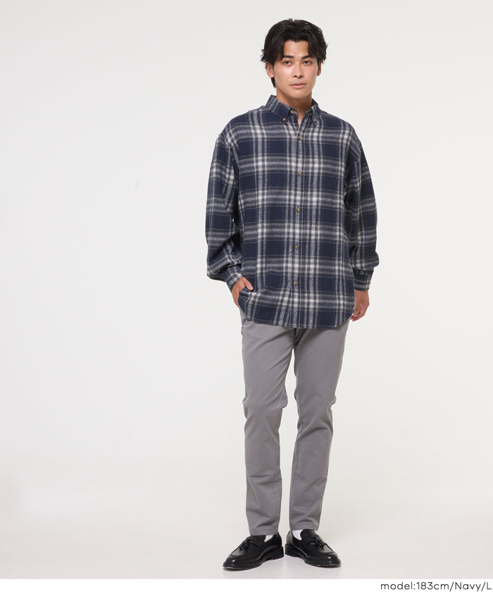 ネイビー チェック柄 長袖シャツ セール☆1990円→1690円 ネルチェック長袖シャツ メンズ メール便不可