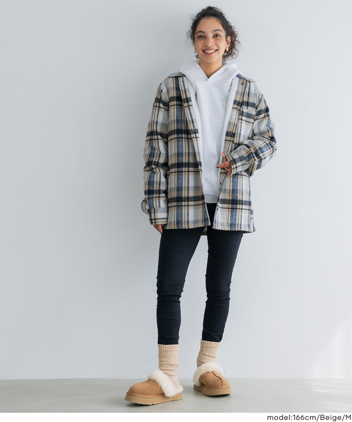 ウォッシャブル ヘビーネルチェック裏ボアブルゾン メンズ レディース