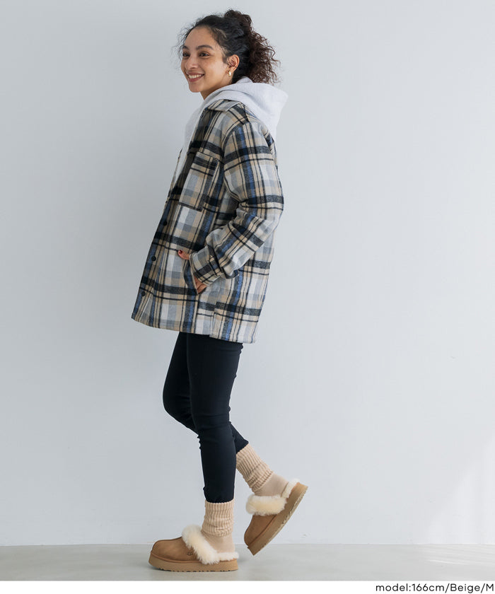 ウールチェック裏ボアZIP-BLZ ブラック×ホワイト サイズ2 大創業祭限定セール☆ ウォッシャブル ヘビーネルチェック裏ボア