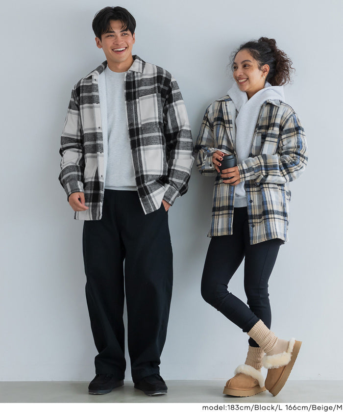 ウォッシャブル ヘビーネルチェック裏ボアブルゾン メンズ レディース