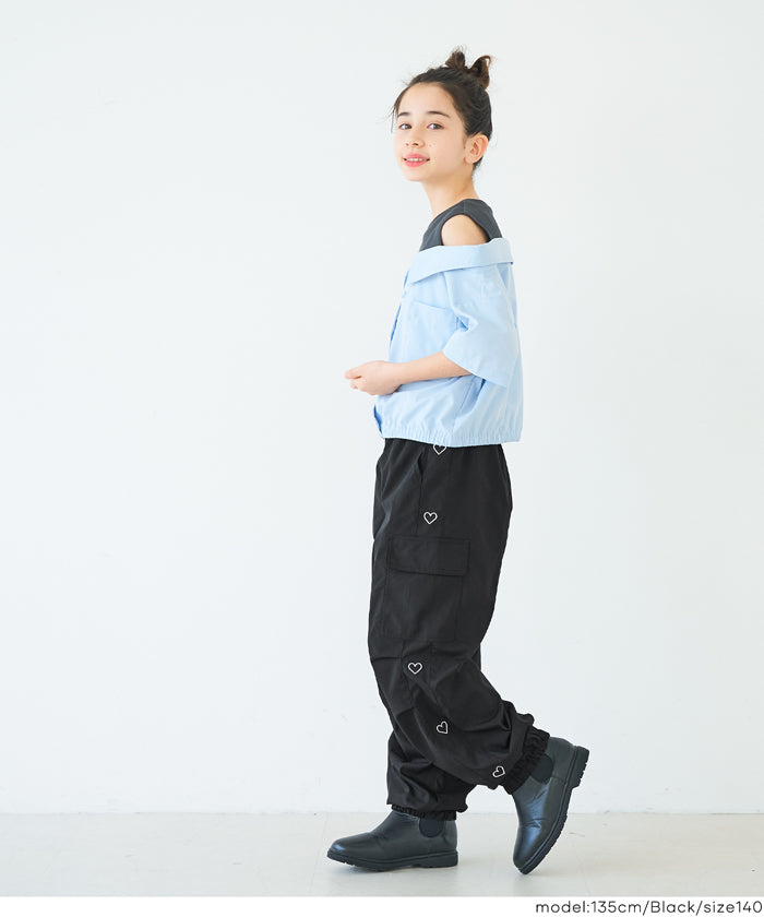 セール☆2290円→1990円 ハート刺繍ジョガーパンツ キッズ メール便