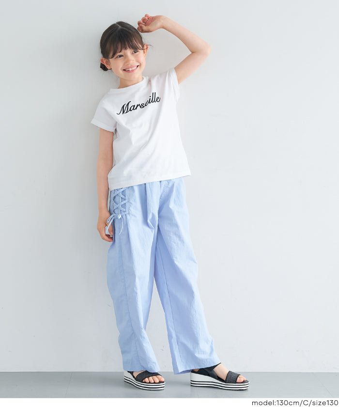 セール☆790円→590円 親子お揃いフレンチスリーブ刺繍Tシャツ キッズ