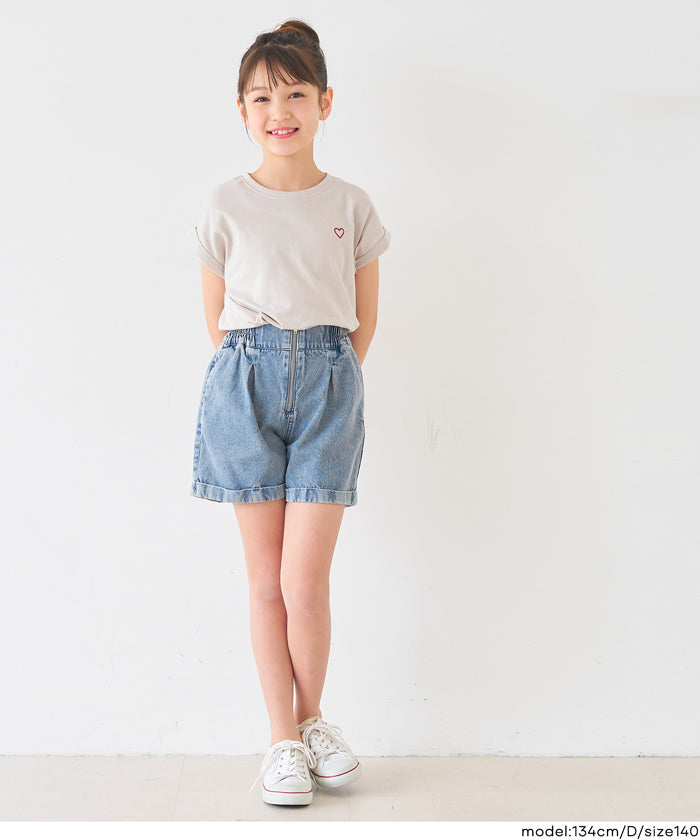 セール☆790円→550円親子お揃いフレンチスリーブ刺繍Tシャツ キッズ