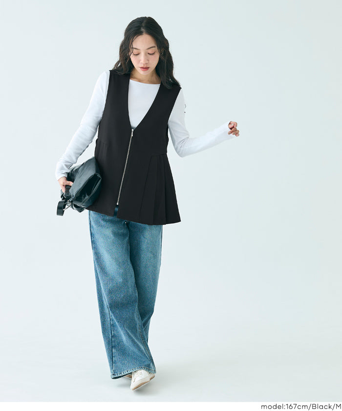 セール☆2990円→2490円 タックペプラムベスト レディース メール便