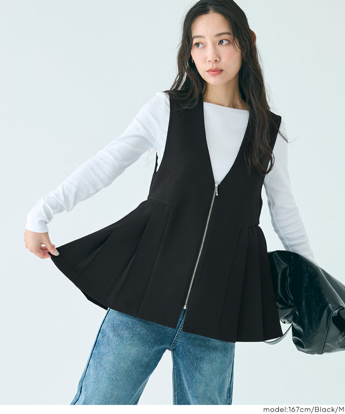 セール☆2990円→2490円 タックペプラムベスト レディース メール便