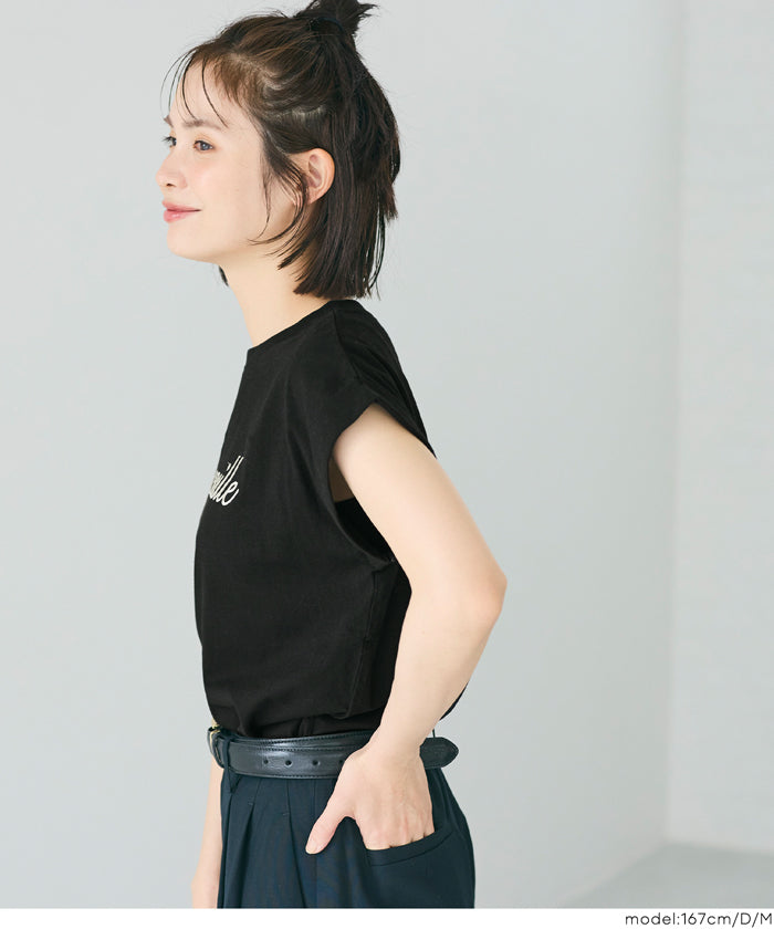 セール☆990円→550円 フレンチスリーブ刺繍Tシャツ レディース メール