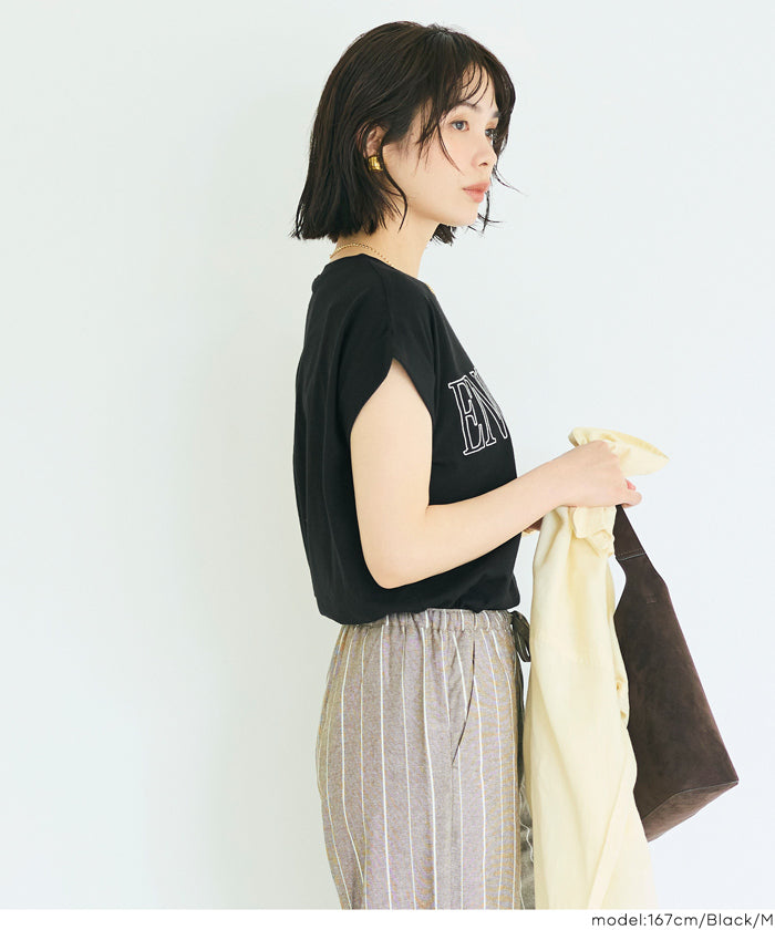セール☆990円→790円 フレンチスリーブ刺繍Tシャツ レディース メール