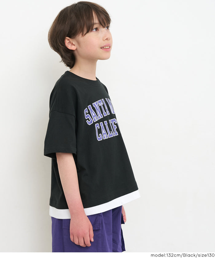セール ☆890円→690円 レイヤードカレッジTシャツ キッズ メール便可