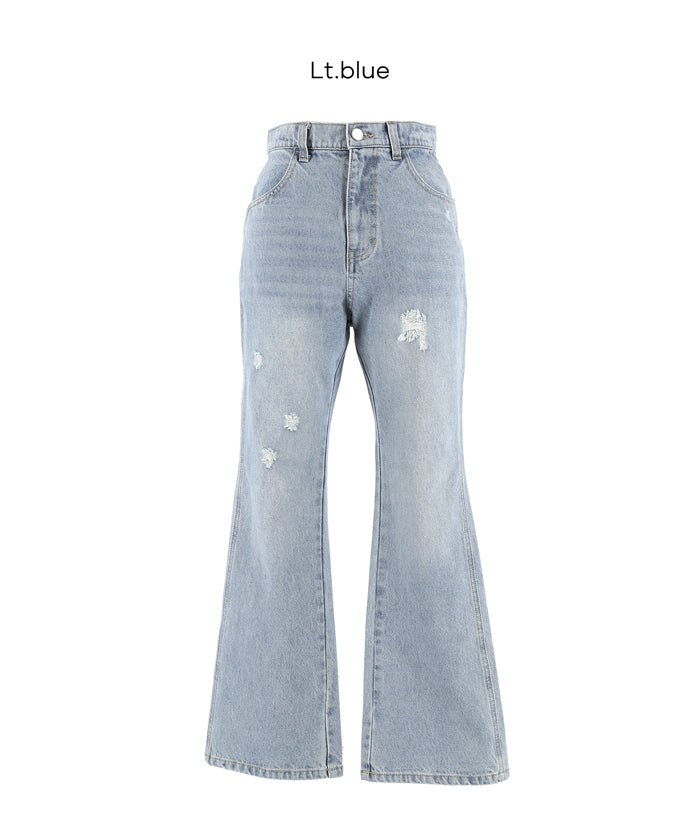 セール☆3990円→3490円 フレアクラッシュデニムパンツ レディース