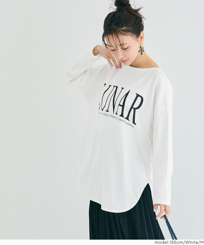 セール☆1290円→990円 ボートネックロゴロングTシャツ レディース