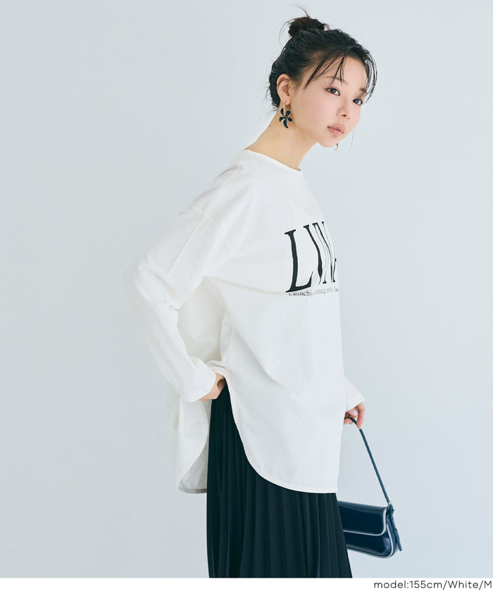 セール☆1290円→990円 ボートネックロゴロングTシャツ レディース