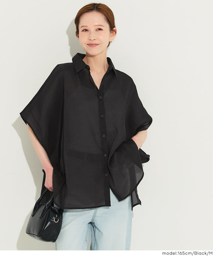 ミースロエ シアーオーガンジードルマンチュニック 透明感を纏う春夏トップス 美品 レディース 大人 上品 透け感を纏う水墨の花シアーチュニック【メール
