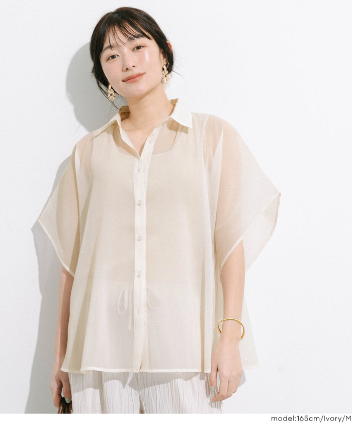 ミースロエ シアーオーガンジードルマンチュニック 透明感を纏う春夏トップス 美品 レディース 大人 上品 透け感を纏う水墨の花シアーチュニック【メール