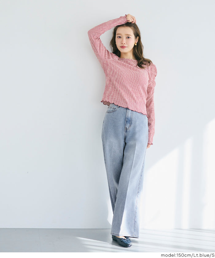 センタープレスストレートデニムパンツ レディース メール便不可