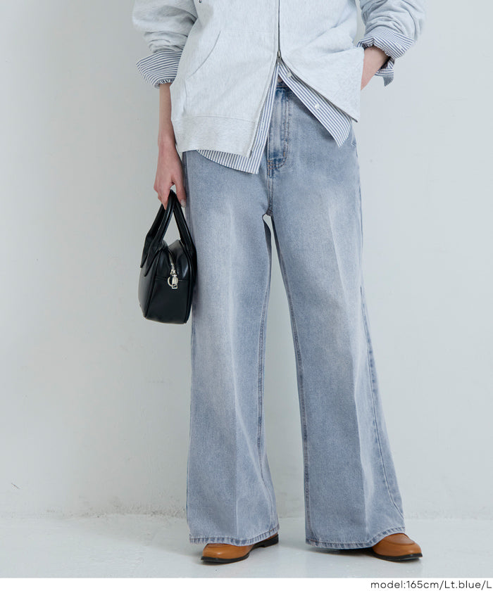 センタープレスストレートデニムパンツ レディース メール便不可