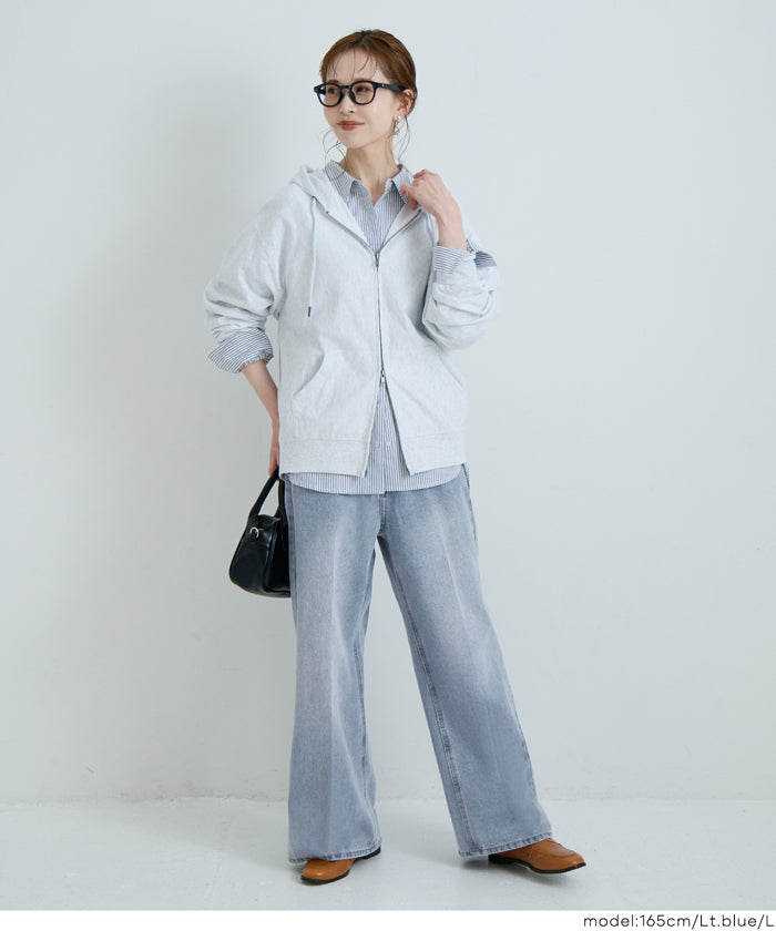センタープレスストレートデニムパンツ レディース メール便不可