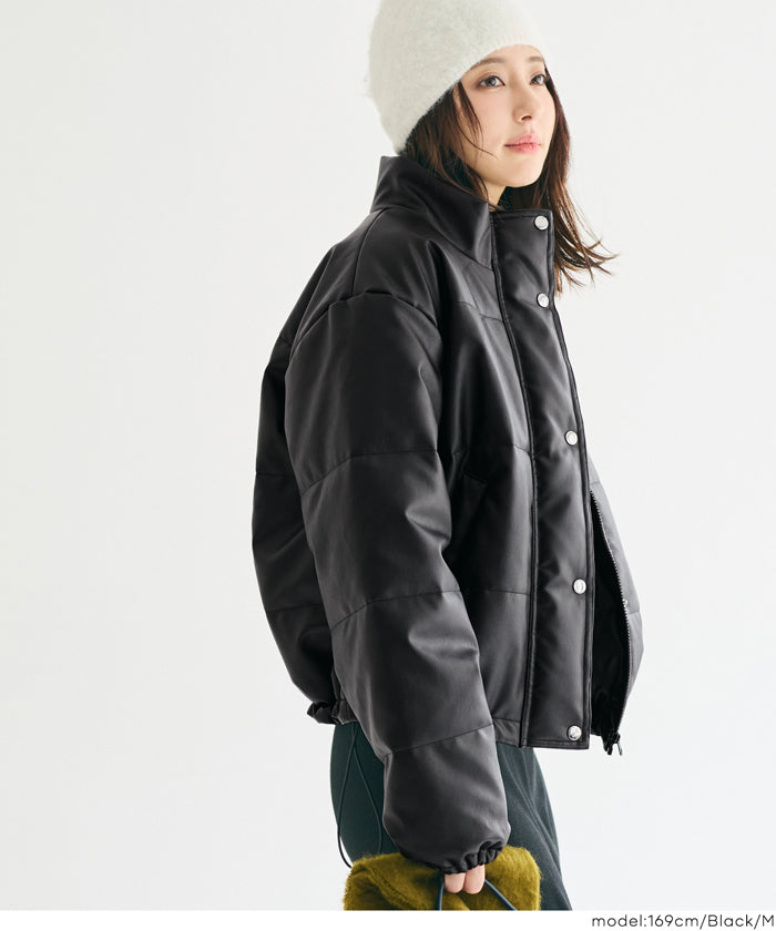フェイクレザー中綿ジャケット レディース 送料無料/メール便不可