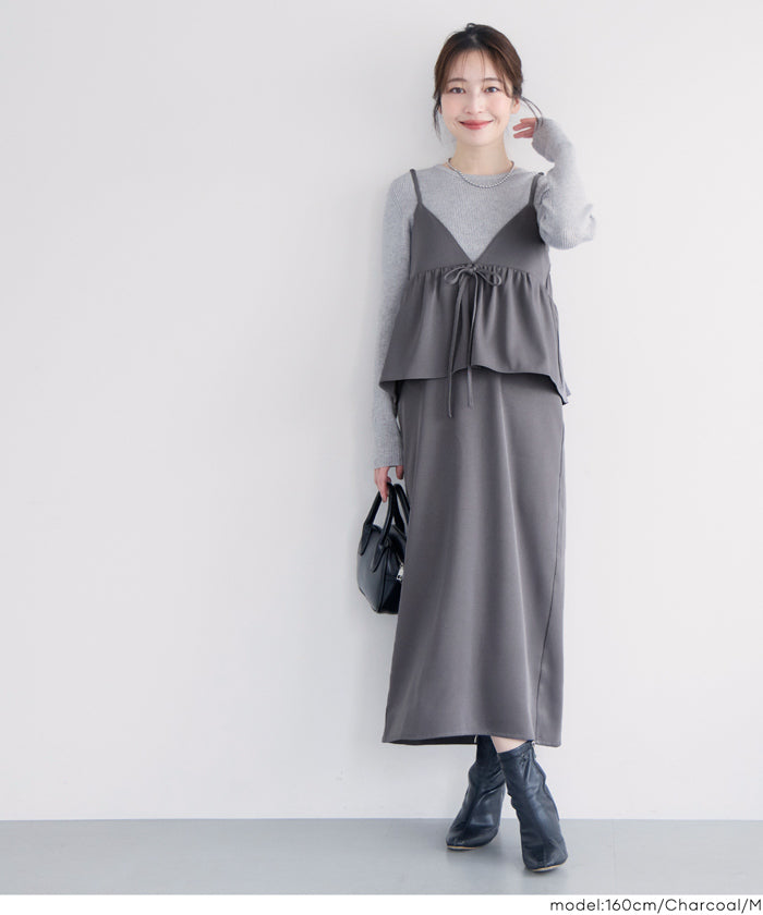 セール☆2990円→1490円ペプラムキャミソールワンピース レディース