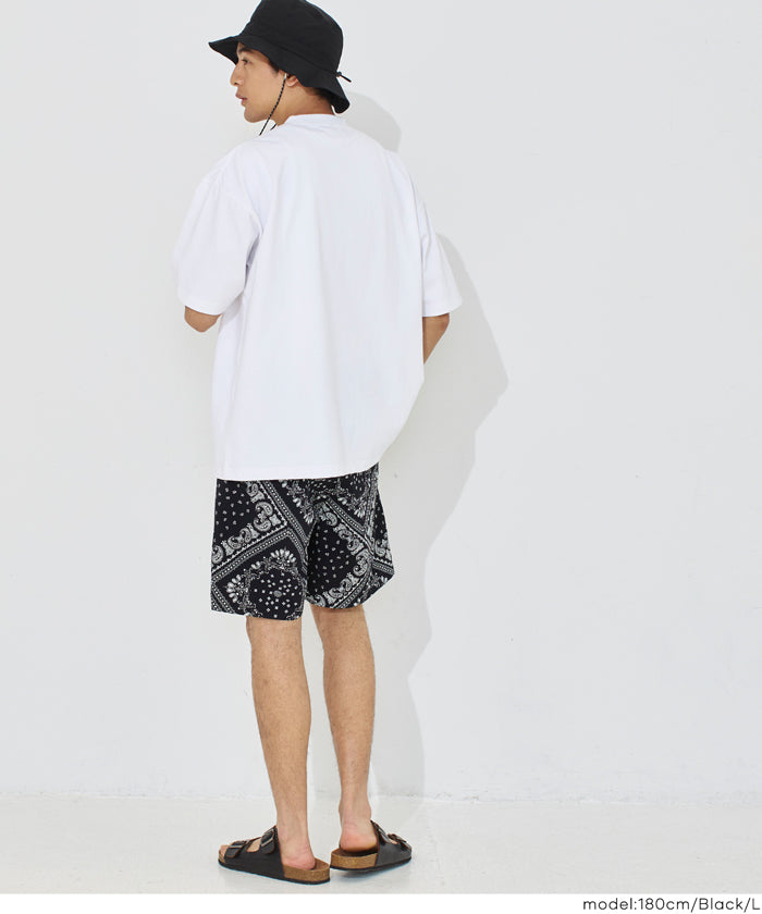 ワッシャーナイロンバンダナ柄ショートパンツ メンズ メール便不可