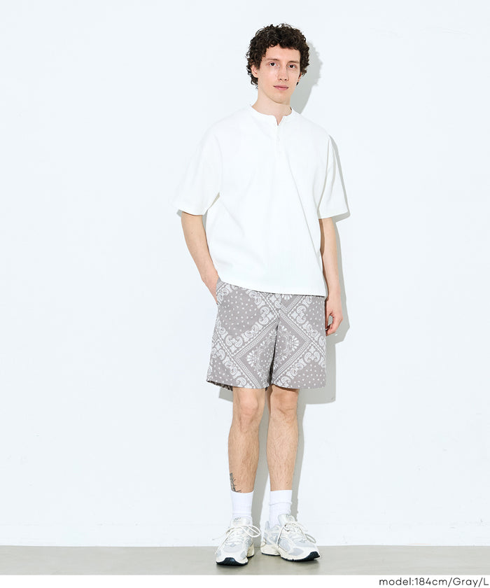 ワッシャーナイロンバンダナ柄ショートパンツ メンズ メール便不可