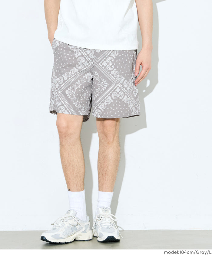 ワッシャーナイロンバンダナ柄ショートパンツ メンズ メール便不可
