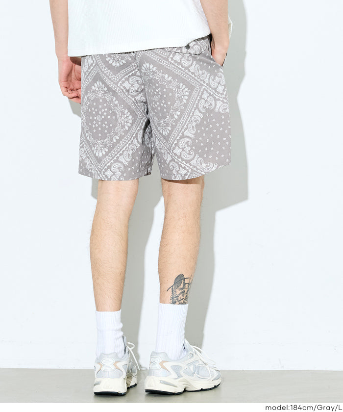ワッシャーナイロンバンダナ柄ショートパンツ メンズ メール便不可