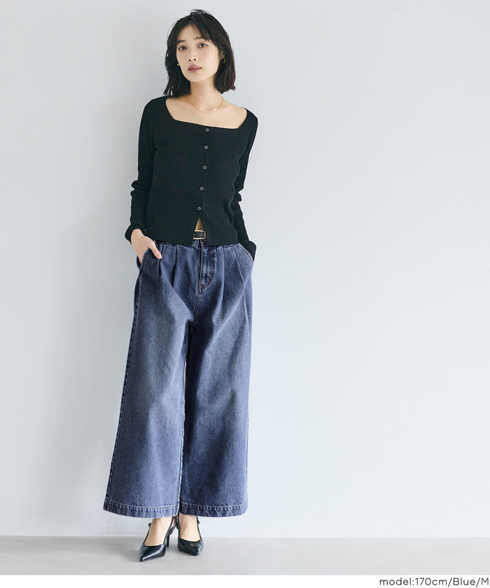 セール☆3990円→2990円 タックデニムパンツ レディース メール便不可