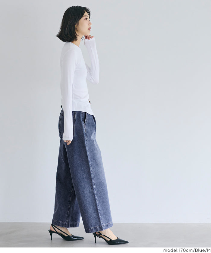 セール☆3990円→2990円 タックデニムパンツ レディース メール便不可