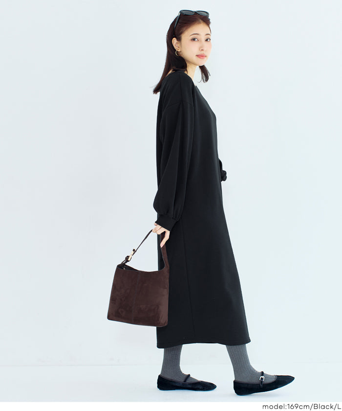 KEINA RIA ブラックオフショルダー長袖ワンピース セール☆2690円→2490円 裏毛2wayオフショルダーワンピース レディース