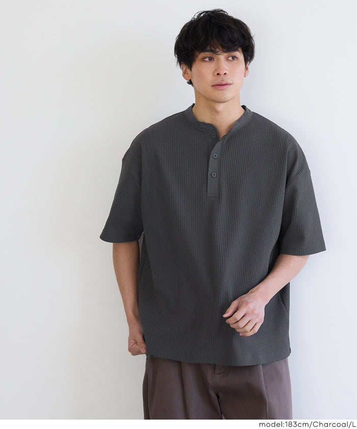 EAZY TEX ワッフルヘンリーネック半袖Tシャツ メンズ メール便不可