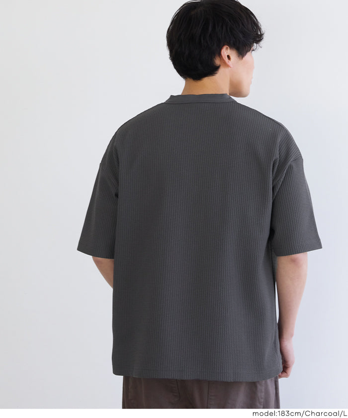EAZY TEX ワッフルヘンリーネック半袖Tシャツ メンズ メール便不可