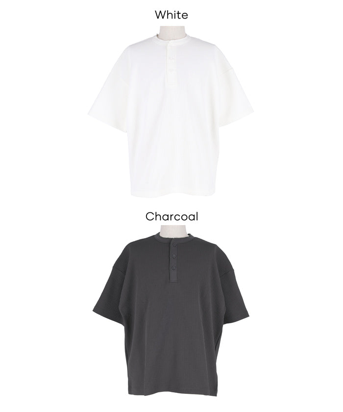 EAZY TEX ワッフルヘンリーネック半袖Tシャツ メンズ メール便不可