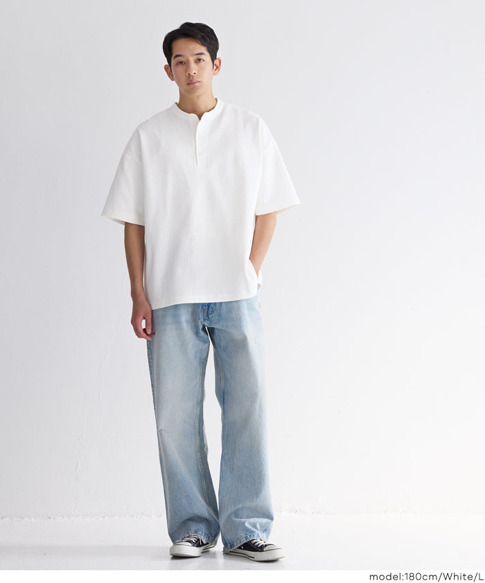 EAZY TEX ワッフルヘンリーネック半袖Tシャツ メンズ メール便不可