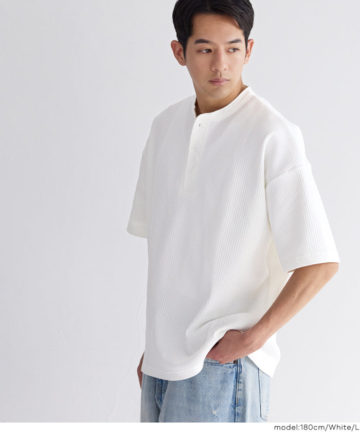 EAZY TEX ワッフルヘンリーネック半袖Tシャツ メンズ メール便不可