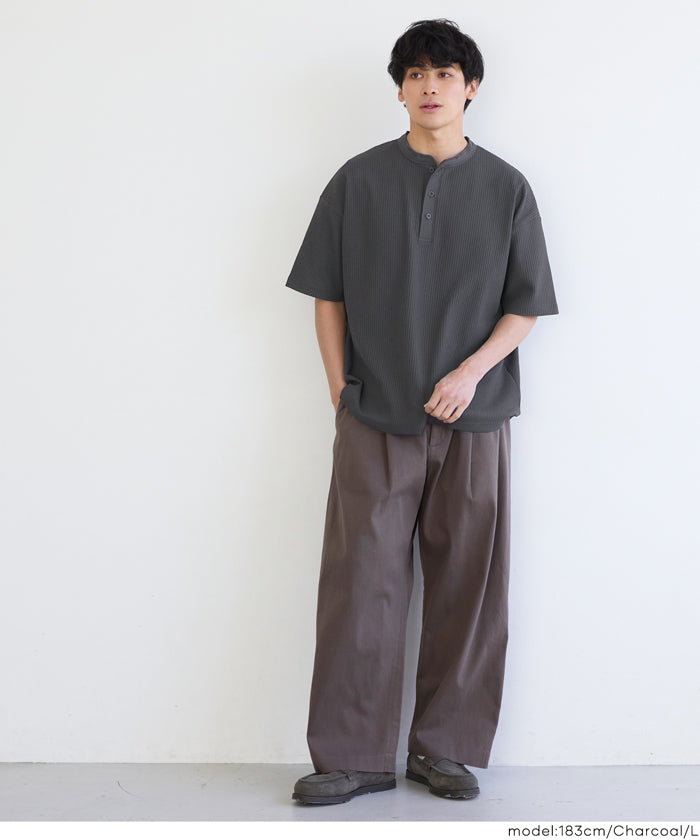 EAZY TEX ワッフルヘンリーネック半袖Tシャツ メンズ メール便不可