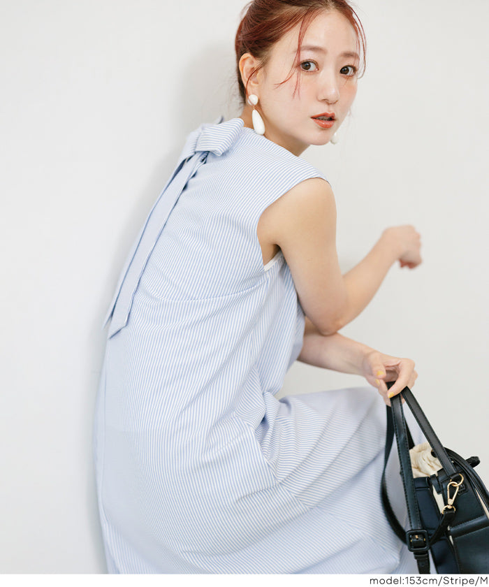バックリボンノースリーブワンピース レディース メール便不可【伊藤