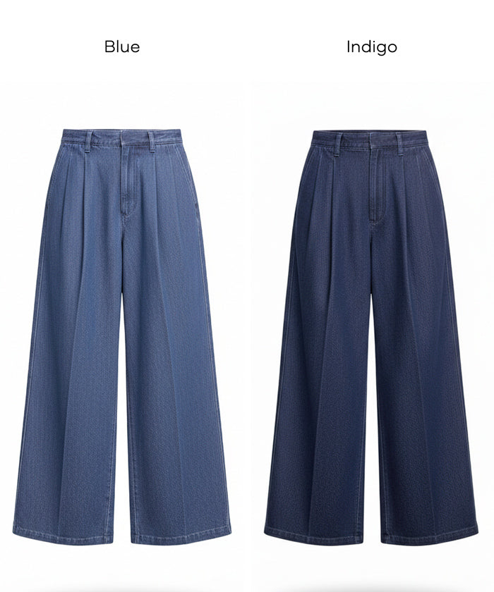 セール☆3990円→2990円 とろみデニムタックパンツ レディース メール