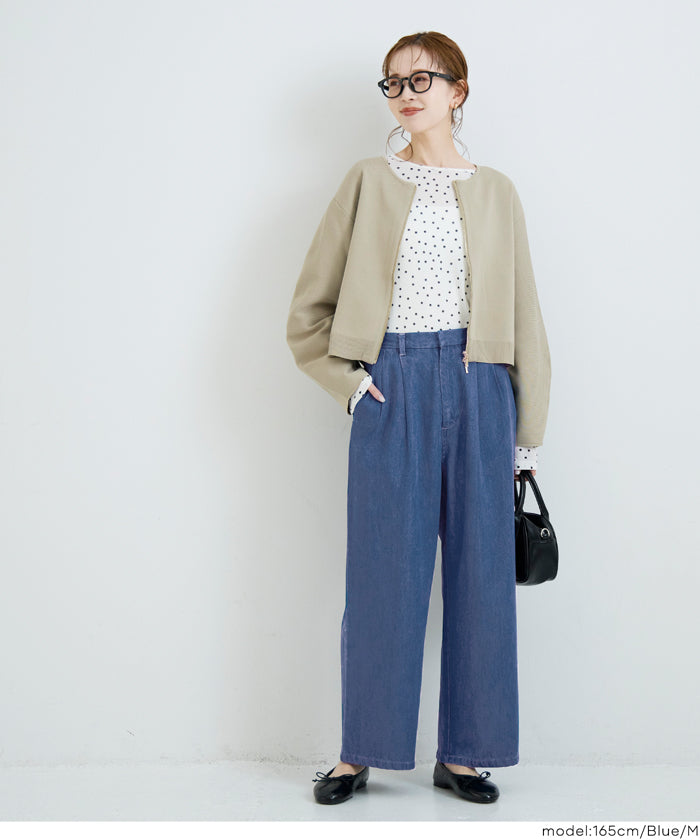 セール☆3990円→2990円 とろみデニムタックパンツ レディース メール