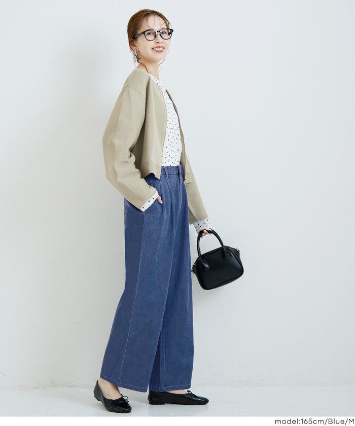 とろみデニムタックパンツ レディース 送料無料/メール便不可 – coca