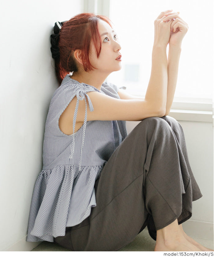 リネンライクワイドパンツ レディース メール便不可【伊藤千晃様着用